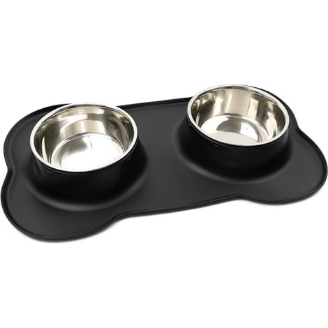 Filiyano-Gamelle double pour nourriture et eau avec tapis en silicone pour chats, chiots et petits chiens, noire (1/4)
