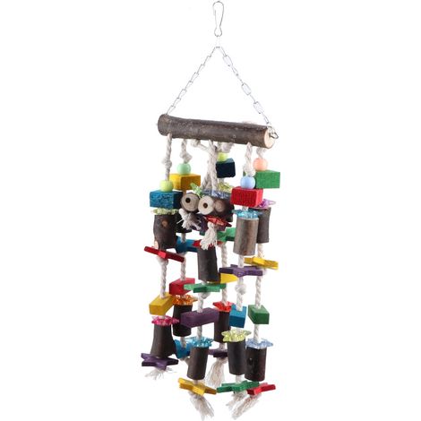 Jouet Pour Perroquet - Balancelle Suspendue En Bois Et Fibre Naturelle Avec Blocs Colorés Et Boule - Pour Cage D'Oiseau - 1 Pièce (1/5)