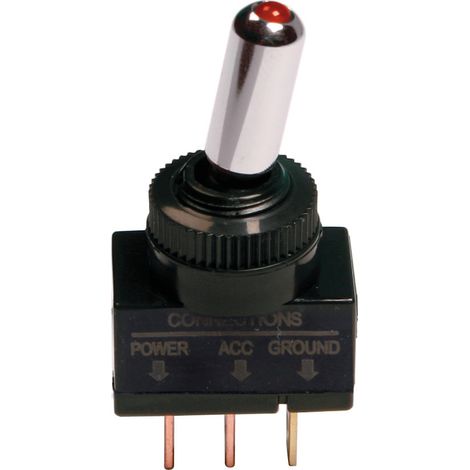 Interruttore a leva tipo Racing, in alluminio con spia a Led -  12/24V - Rosso -  20A (1/3)