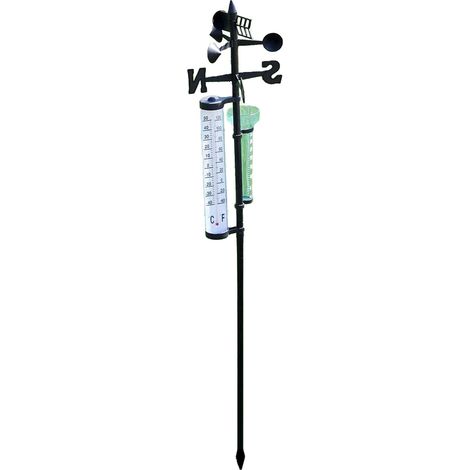 Wetterstation Wetterstation mit Windfahne, Thermometer und Regenmesser 140 cm schwarz 680 g [Material: Kunststoff und Metall] (1/5)