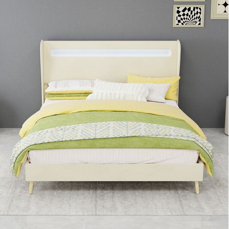 Lit 140x200 LED tête réglable tissu beige HAVRYA (1/5)