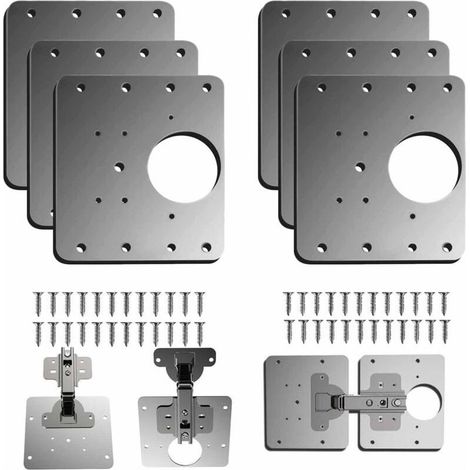 Cabinet Door Hinge Repair Plate, Kitchen Cabinet Door Hinge Repair Plate with Hole, Stainless Steel Flat Mounting Brackets with Screws (6) (1/4)