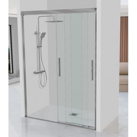 KASSANDRA ESTRELLA Mampara Frente de Ducha 3 Puertas Correderas 6 mm Plata Brillo Transparente - Medida: 112-116 cm - ref: ET1011616S200112 (1/2)