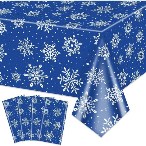 4er Pack Schneeflocken Tischdecken 220x130cm Blau für Winterparty & Weihnachten