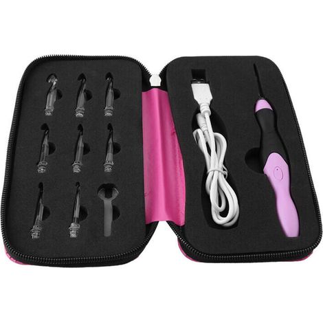 Ensemble de Crochets à Crocheter LED Rechargeables USB 9 en 1 avec Étui Rose (1/5)