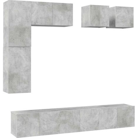 Ensemble de meuble TV 8 pcs，Banc Tv Moderne，Meuble De Rangement Gris béton Bois d'ingénierie CFW82562 (1/5)