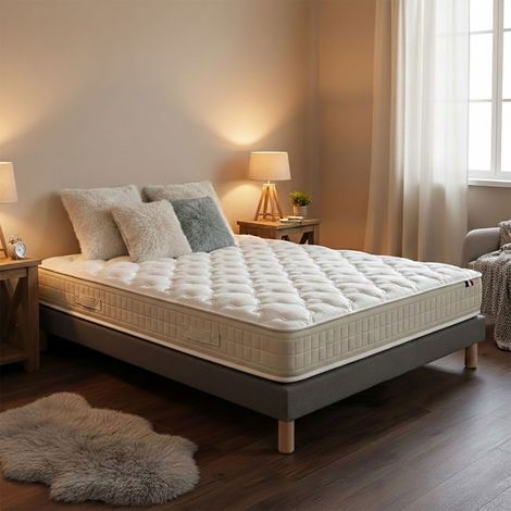 Ensemble matelas 140 x 190 100% latex 3 zones PURE avec sommier gris (1/5)