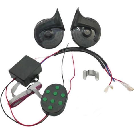 Klaxon électrique musical 12 V à 8 tonalités, type escargot, pour véhicules, motos et voitures, avec boîtier de commande et bouton universel.