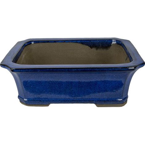 Vaso per bonsai rettangolare in gres smaltato blu 23,5x18,5x8,5 cm - 2830b