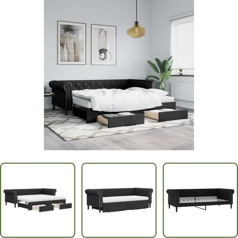 vidaXL Doppelbett - Tagesbett Ausziehbar mit Schubladen Schwarz 90x200cm Kunstleder (1/5)