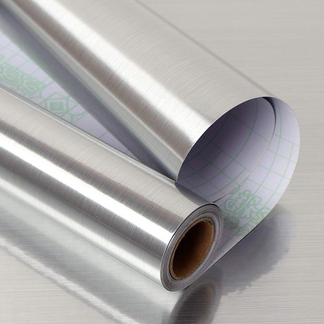 Film Adhésif Inox Brossé - Revêtement PVC Imperméable Pour Cuisine Et Électroménager - Rouleau Autocollant Argenté (1/5)