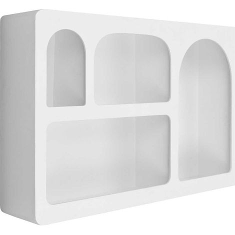 Altobuy – Étagère murale atypique 4 niches en MDF laqué blanc – Dimensions 60x13xH40cm – Design minimaliste pour décoration intérieure (1/3)
