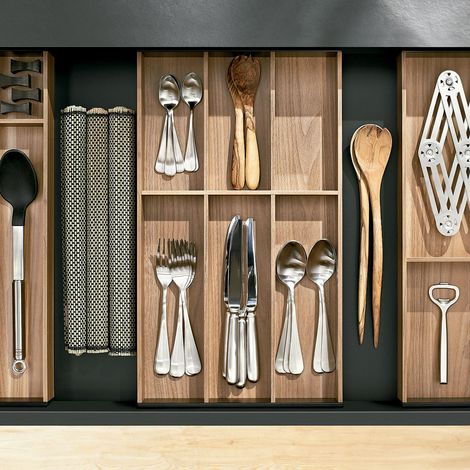 Accessoires AMBIA-LINE design acier hauteurs M et K - BLUM - Range-couverts - largeur 300 mm - Longueur 600 mm. 7 cases. - Gris orion mat (1/5)