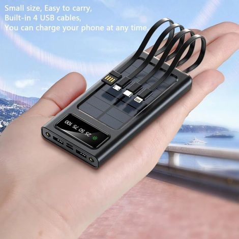 1 Chargeur Solaire, 20000 mAh, Double Lampe LED, 4 Câbles USB, Camping Randonnée (1/5)