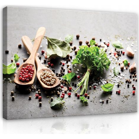 Peinture sur toile pour la cuisine épices herbes 120x80 (1/3)