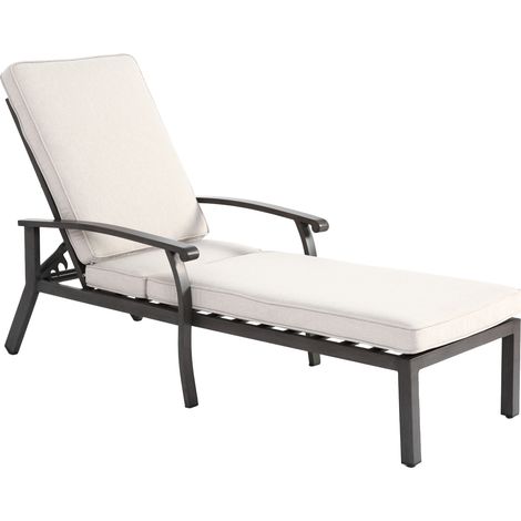 Tumbona reclinable de aluminio con cojín beige y respaldo ajustable (1/5)