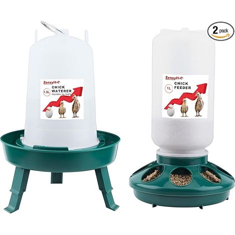 Feeder Kit Drinking Bowl Chicks Green With adjustable heights hanging hooks and anti-drowning design Made from plastic for healthy chicks (1/5)