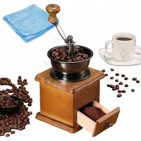 Moulin à café, poivre et sel manuel rétro en bois + Offert
