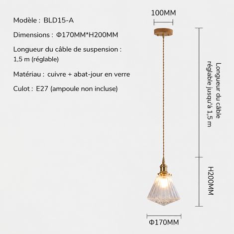 Suspension Verre Modèle A avec Pavillon en Cuivre Éclairage Intérieur avec Lumière Blanc Chaud 6W 23 × 23 × 20 cm 1 kg – Livraison gratuite