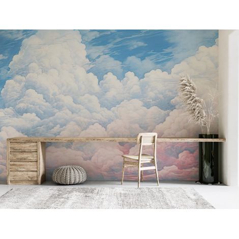 Papier peint nature grands nuages blancs dans le ciel bleu 1 - 150 x 250 cm (1/2)