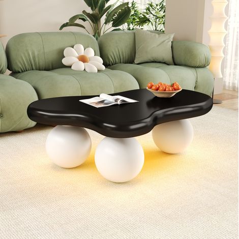 Table basse en MDF noir et blanc 95 cm avec LED, forme nuage (1/5)