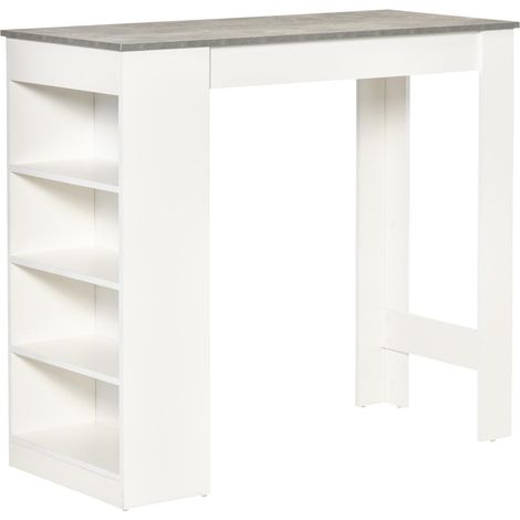 Pour 2 personnes : table haute mange debout pour cuisine, meuble bar moderne avec 4 étagères ouvertes, blanc et gris (1/5)