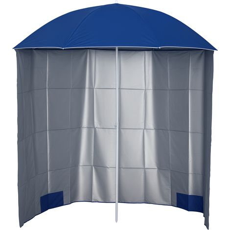 Ombrellone da spiaggia, parasole con pannello laterale, in poliestere blu, 2,2 x H2,2 m