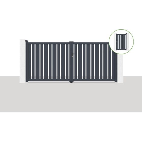 Pack portail battant 350x160cm VEYMONT + Portillon 1m VEYMONT H.160cm Gris (1/5)