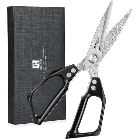 Steel Damascus Professional Multi-Purpose Kitchen Scissors, 23.3 cm Household Scissors 110 Layers Damascus Steel, Ergonomic Handle in Black Aluminium Alloy – with Gift Box (1/5)