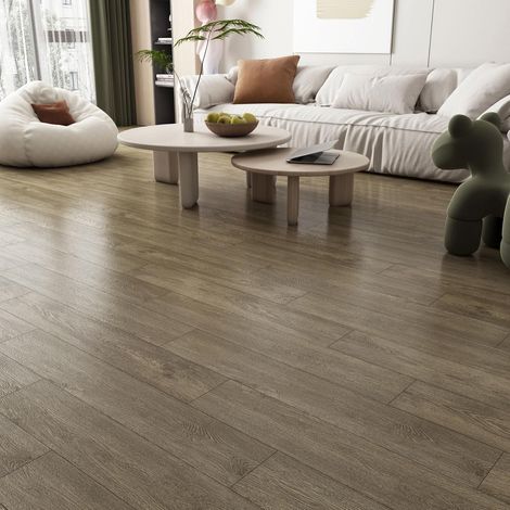 17 Pièces Sol PVC Adhensif Imitation Bois Marron Gris pour Balcon 90x15cm Dalles Revetement Vinyle Adhesif Sol Bois Garage Marron Dalle PVC Adhesive Bureau Salle de Séjour Couloir Antidérapant (1/5)
