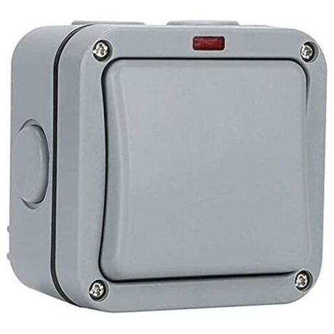 Interrupteur extérieur étanche - Interrupteur de commande - Voyant lumineux - 20A - IP65 adapté pour jardin, atelier, balcon, gris