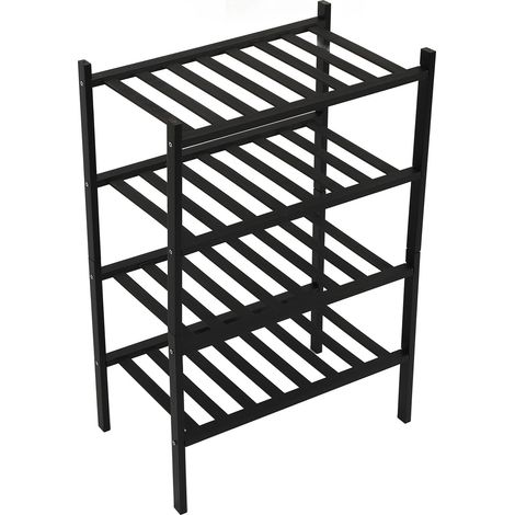 Étagère à chaussures empilable en bambou, organisateur de rangement pour placard, entrée, couloir, salle de bain, salon, noir, 4 niveaux (1/5)