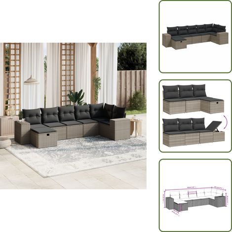 The Living Store 7-tlg. Garten-Sofagarnitur mit Kissen Hellgrau Poly Rattan - Gartensessel (1/5)