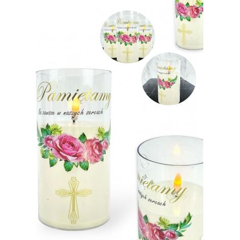 Vela LED en caja con llama - 15 cm "Te recordamos para siempre en nuestros corazones" 41511