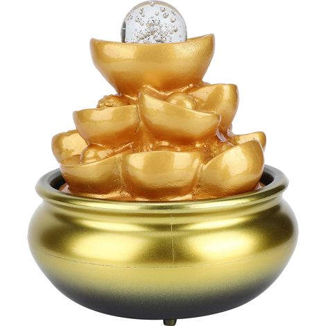 Fontaine d'eau LED en résine, ornement cascade innovant, objet de décoration pour la maison, le bureau et le jardin. Pièce de monnaie dorée. Prise européenne 220 V. (1/5)