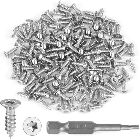 150 pièces de vis autotaraudeuses en acier inoxydable Torx, M310mm vis à tête fraisée Torx, vis en acier inoxydable 304 à tête en forme de prune avec tournevis T10, vis à tête fraisée pour meubles (1/5)
