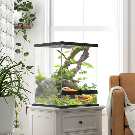 Terrarium en verre, verrouillable, avec système de gestion des câbles, 45 x 45 x 60 cm, noir
