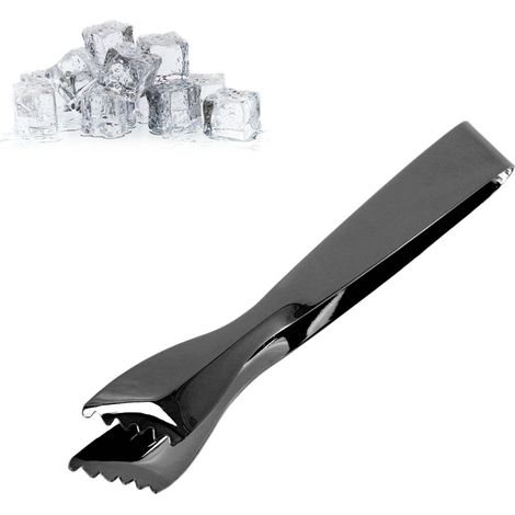 Lebensmittelechte, dicke Eiszange aus Edelstahl, rutschfest, für Küche und Bar, schwarz verchromt. (1/5)
