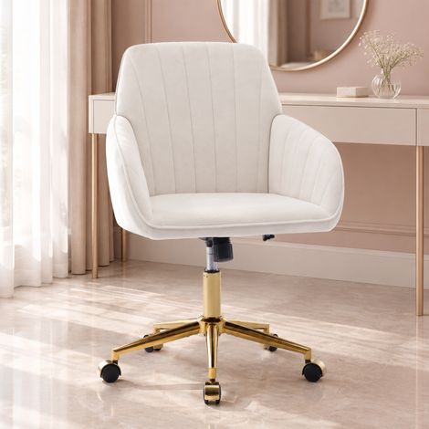 Chaise de bureau pivotante réglable en hauteur, dossier ergonomique, blanche HAVRYA (1/5)