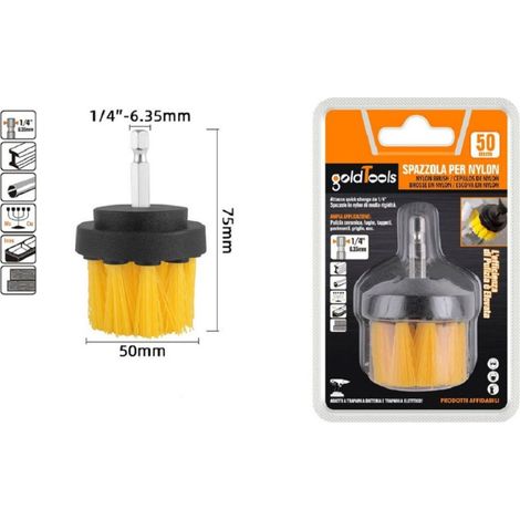Brosse Nylon 50 Mm Attachement 1/4" Perceuse Electrique Rotative Pour Nettoyage 57237 (1/2)