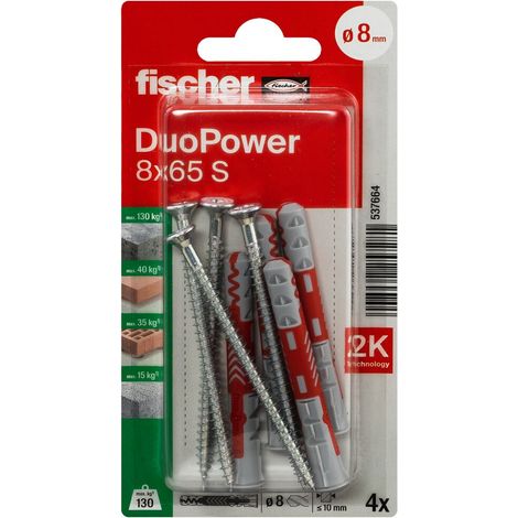 Chevilles DUOPOWER 8x65 avec vis 5x80, 4 pièces