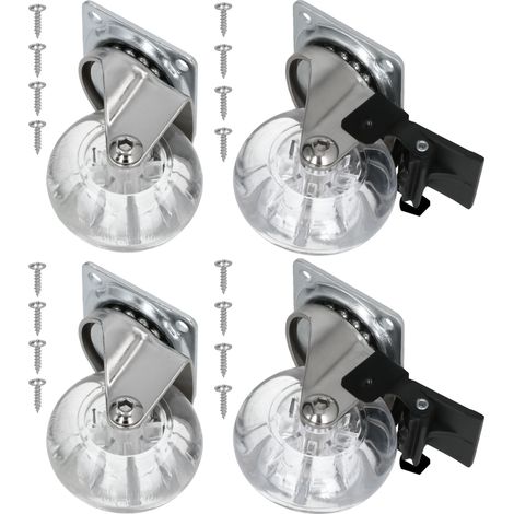 Juego de ruedas de goma para muebles: 2 con freno + 2 giratorias transparentes de 50 mm. (1/5)