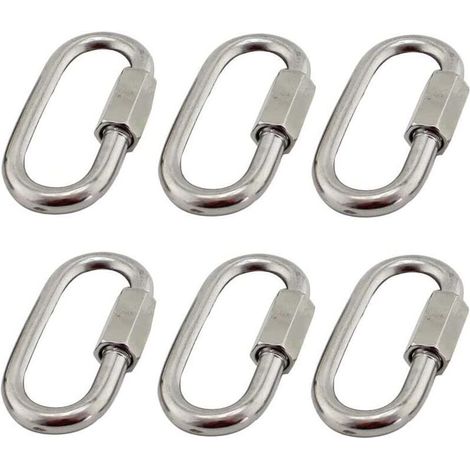 6Pcs M5/0.2" 304 Stainless Steel Quick Link, Heavy Duty D Shape Oval Screw Eye Carabiner for Outdoor/Indoor, Camping and Hiking