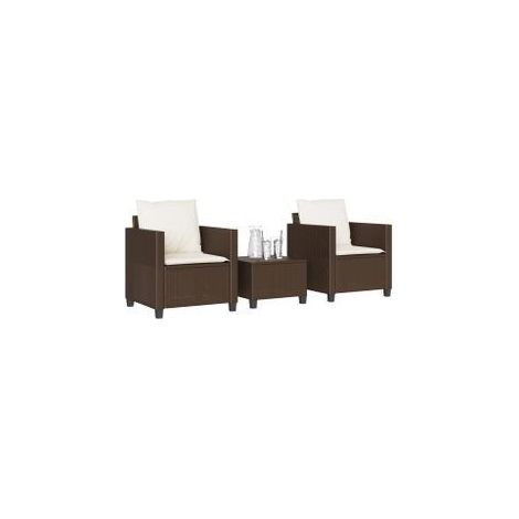 Ensemble de bistro 3 pcs avec coussins marron résine tressée (1/5)