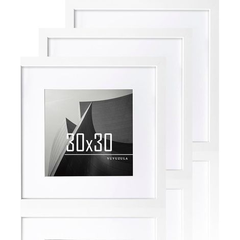 Bilderrahmen 30x30cm Weiß Holz Fotorahmen MDF Rahmen Passepartout 3er Set (1/5)
