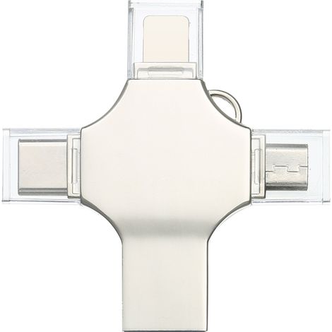 Clé USB 4-en-1 en métal de 16 Go, double usage (téléphone, ordinateur), mini clé USB compatible avec les appareils iOS et USB Type-C (1/2)