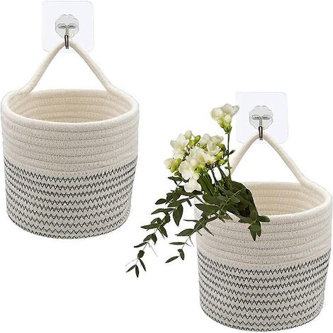 Cesta organizadora de pared, cestas pequeñas de cuerda de algodón compatibles con la habitación del bebé y la decoración del hogar, juego de 2
