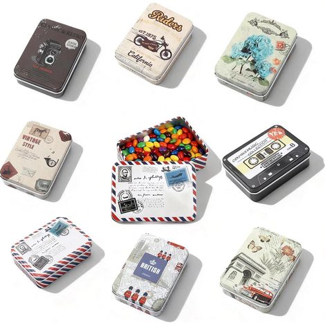 8-Piece Metal Box with Lid, 9x6.5x2.5cm, Small Metal Box (1/5)