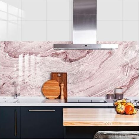 Lot de 10 Stickers Cuisine Marbre Ondulé Rose Credence Adhesive Pour Cuisine,Carrelage Adhesif Mural,Stickers Muraux Cuisine Salle De Bains,Pvc Imperméable Carrelage Adhesif Mural 10 PC(10x10cm) (1/5)