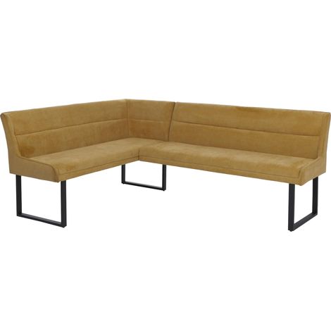 Eckbank HHG-515, Esszimmerbank Bank, Öko-Tex (310g/m²) Chenille Stoff/Textil Metall 159x210cm senfgelb